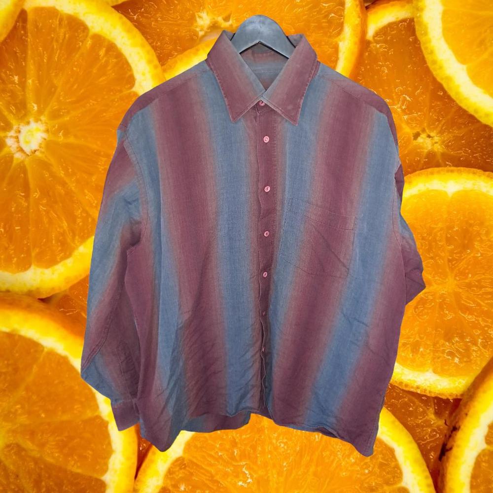 Bugatchi Blue and Red Striped Button Up Long Sleeve Shirt‎ Size XL